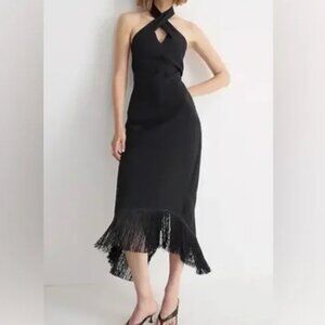 J. Crew Collection Halter Neck Fringe Hem Dress - Black Crepe, Size 2